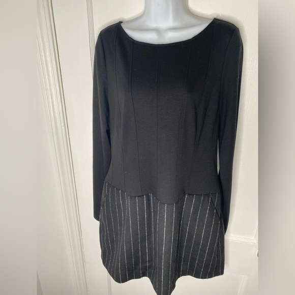 JASON WU Luxury Ponte Pinstripe Scoop Neck Mini Long Sleeve dress